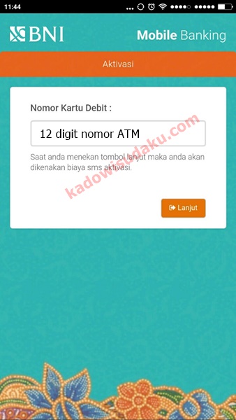 BNI Mobile Banking Masukkan Nomor Debit ATM