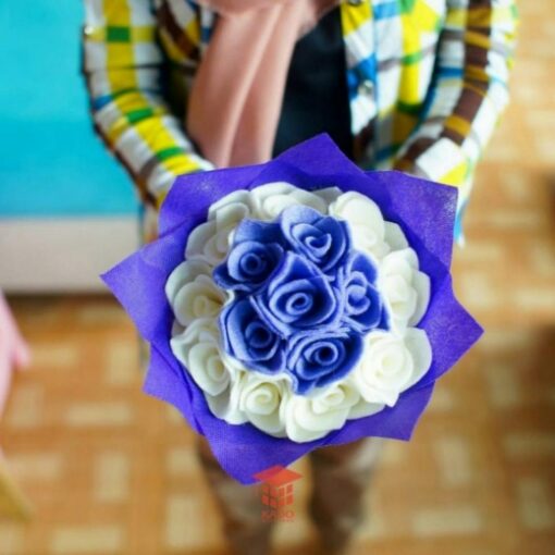 Buket Bunga Ungu Putih bouquet flanel biru putih 50k 0858-7874-9975 (14)