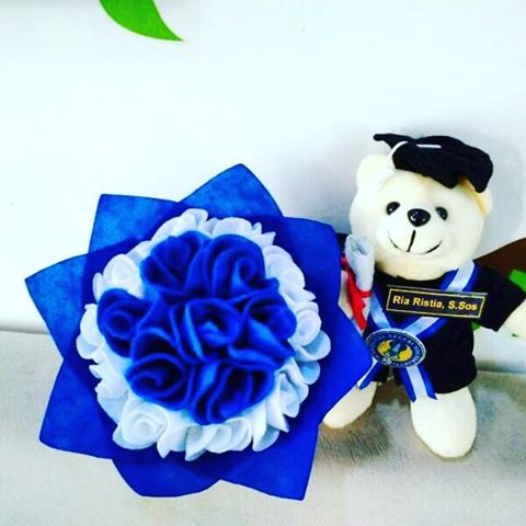 Paket Teddy Bunga Putih Biru