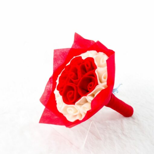 Jual Buket Bunga Flanel Mawar Putih Merah