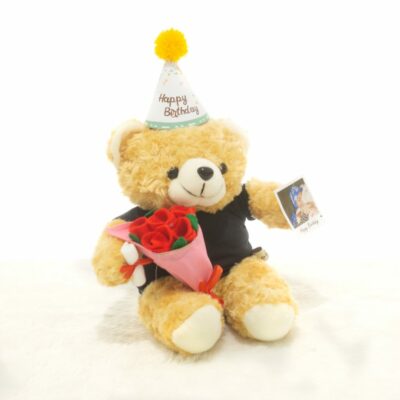 Boneka Ultah Teddy Bear Coklat Muda Buket Bunga