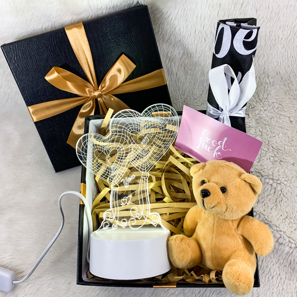 Gift Box Eksklusif Lampu LED Love Balloon Mini Teddy